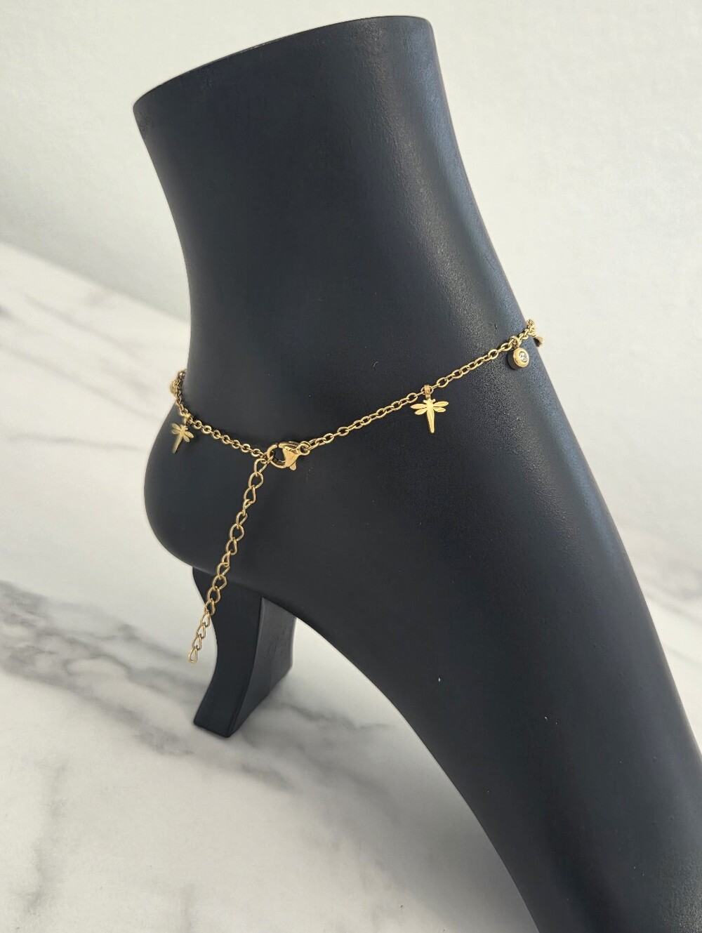 ​Gold Dragonfly Anklet Stainless Steel Cubic Zirconia Dainty Ankle Bracelet - Picture 10 of 12